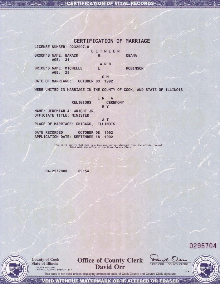 Senator Obama's Marriage License